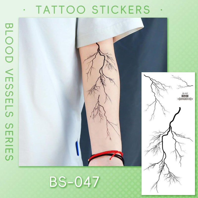 Halloween vein tattoo stickers, waterproof lightning, flame, tree branch and flower tattoo stickers
